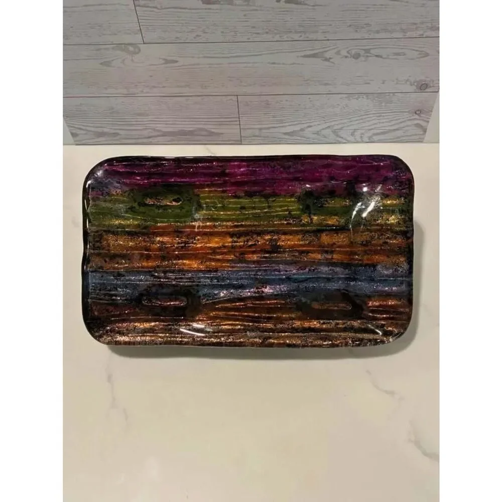 VTG GLASS TRAY …Hand Painted Can be used as a Jewelry Tray or Riser